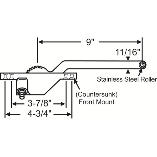 Single Arm Casement Operator white Truth Left Hand front Mount 9in Arm Lenght handle Sold Seperately