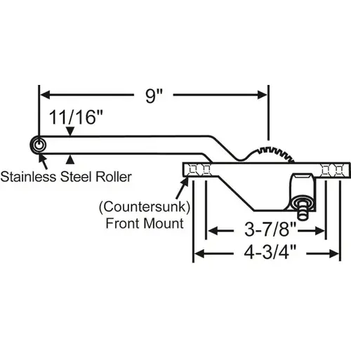 Single Arm Casement Operator aluminum Truth Right Hand front Mount 9in Arm Length handle Sold Seperately