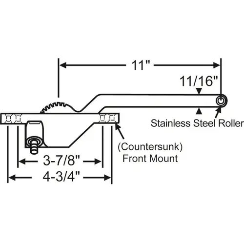 Single Arm Casement Operator white Truth Left Hand front Mount 11in Arm Length handle Sold Seperately