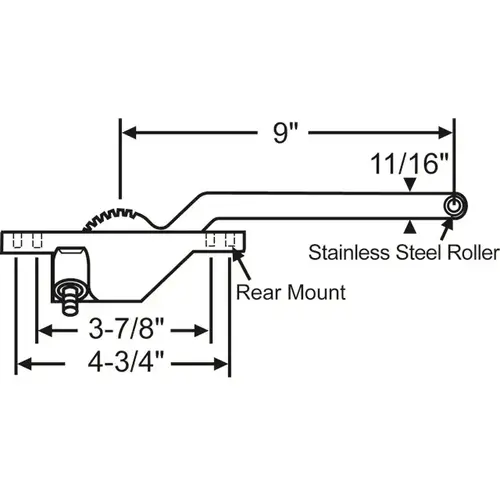 Single Arm Casement Operator white, Truth Left Hand 9in Arm, Rear Mounted handle Sold Separately