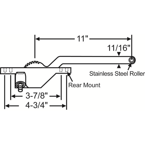 Single Arm Casement Operator black Truth Left Hand rear Mount 11in Arm Length handle Sold Seperately