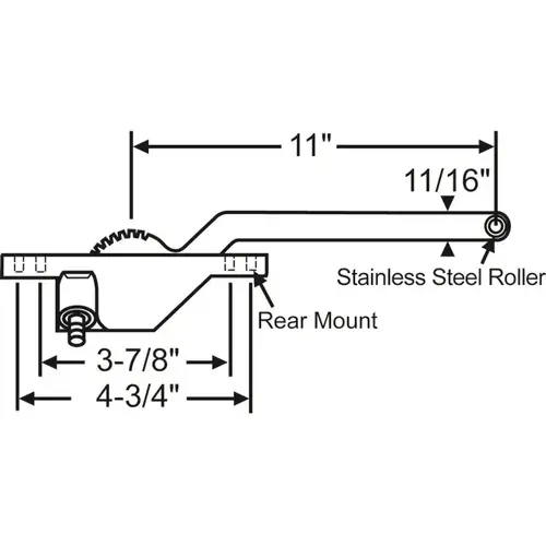 Single Arm Casement Operator white Truth Left Hand rear Mount 11in Arm Length handle Sold Seperately