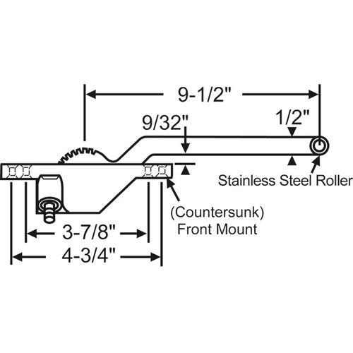 Single Arm Casement Operator blacktruth Left Hand front Mount Stainless Steel roller 9-1/2in Arm Length