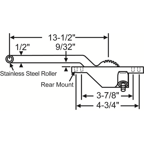 Single Arm Casement Operator white Truth Right Hand cwo 60 Rh Wh rear Mount 13-1/2in Arm Length