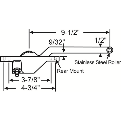 Single Arm Casement Operator white Truth Left Hand Rear mount Stainless Steel Roller 9-1/2in Arm Length