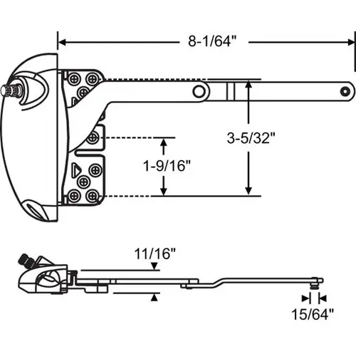 Split Arm Casement Operator white Notched For Wood handle Sold Separate