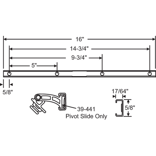 Awning Window Track with 2 Pivot Slides