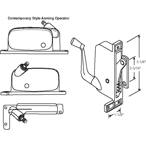 Awning Operator Straight Arm bronze Top Hole Is Offset awO-003-LH-Bz contemporary Style