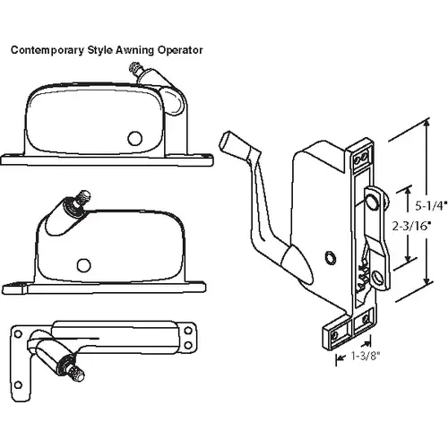 Awning Operator Mill contemporary Style awO-079-LH-Ml reverse Offset On Link Arm