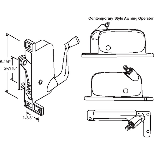 Awning Operator Straight Arm top Hole Is Offset awO-015-RH-Ml contemporary Style - pack of 3