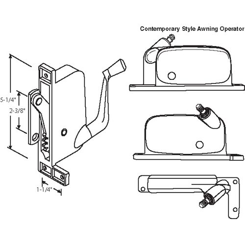 Awning Operator Straight Arm mill Contemporary Style awO-013-RH-Ml top Hole Is Offset - pack of 3