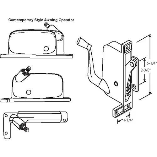 Awning Operator Straight Arm mill Contemporary Style awO-013-LH-Ml top Hole Is Offset - pack of 3