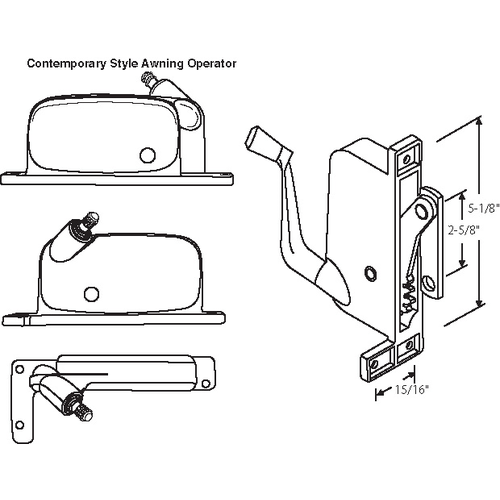 Awning Operator Mill contemporary Style awO-018-LH-Ml straight Link Arm