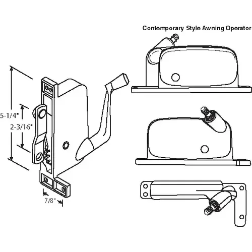 Awning Operator Mill contemporary Style awO-085-RH-Ml reverse Offset On Link Arm