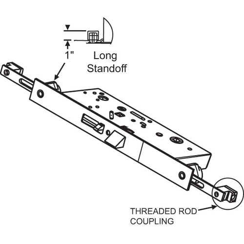 Concealed Active Multipoint swing Door Lock System 2-3/8in Backset For 1/4-20 coupling Thread Rods