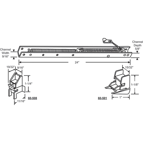 24in Window Channel Balance 18 To 23 Lbs Sash Weight 9/16in Channel Width 60-501a And 60-508a Attached