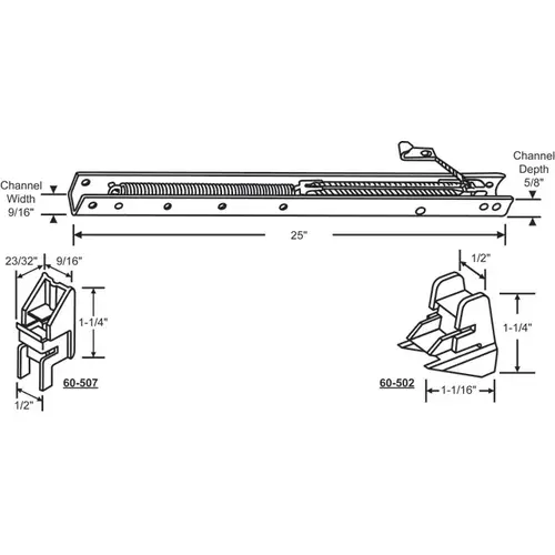 25in Window Channel Balance 9 To 15 Lbs Sash Weight 9/16in Channel Width 60-502a And 60-507a Attached