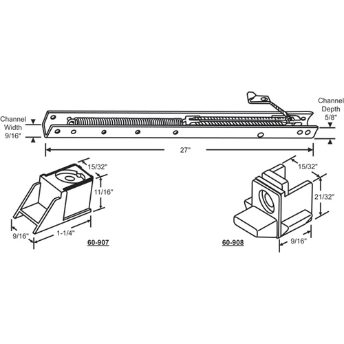 27in Window Channel Balance 13 To 19 Lbs Sash Weight 9/16in Channel Width 60-907a And 60-908a Attached