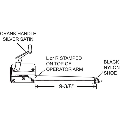 Casement Operator Silver Satin black Nylon Shoe 9-3/8in Arm Length