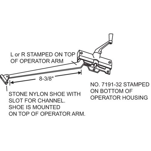 Casement Operator Stone 8-3/8in Arm Length handle Sold Seperately