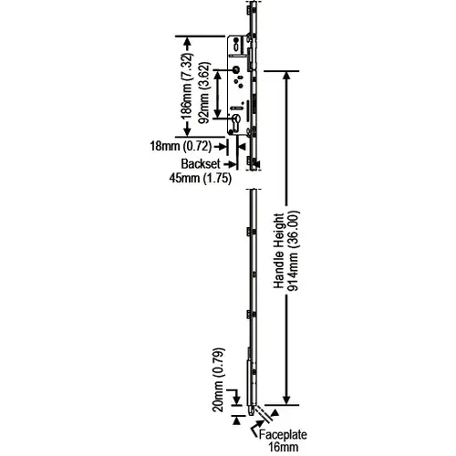 Inactive Shootbolt Lock extension 1-3/4 Backset 36in Handle Height Shootbolt .79 Shootbolt 5/8 Faceplate