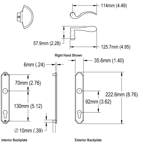 Munchen Handle Set for 1-3/4 Thick Active Door key Cylinder Resista F77-R