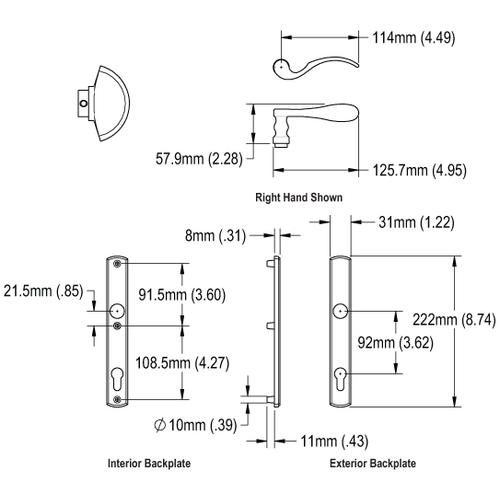 Munchen Handle Set for 1-3/4 Thick Active Door with Key Cylinder Resista