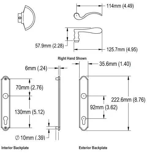 Munchen Handle Set for 1-3/4in Thick Active Door with Key Cylinder F8709 Rustic Umber