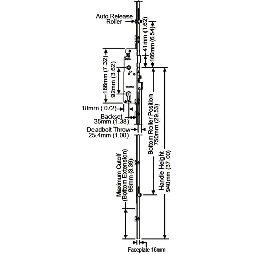 Automatic Roller Lock Ext 1-3/8 Backset 1in Deadbolt throw 37in Handle Height