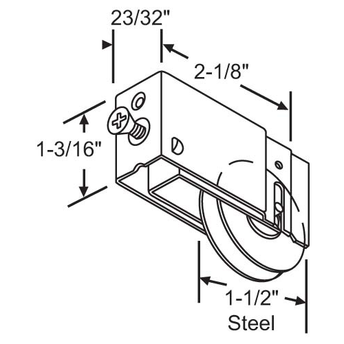 Patio Door Roller Assembly 1-1/2 Steel Wheel