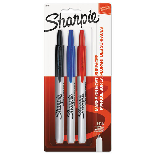 Sharpie SAN32726PP Retractable Permanent Marker, Fine Lead/Tip, Assorted Lead/Tip - pack of 3