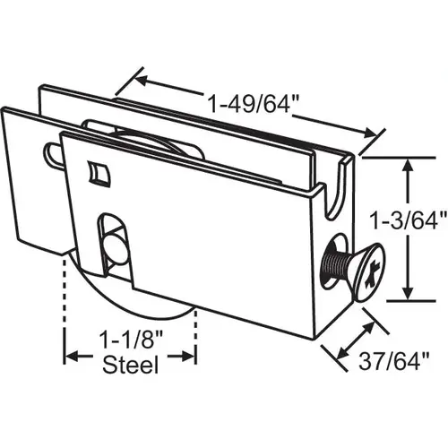 Patio Door Roller Assembly 1-1/8 Steel Wheel