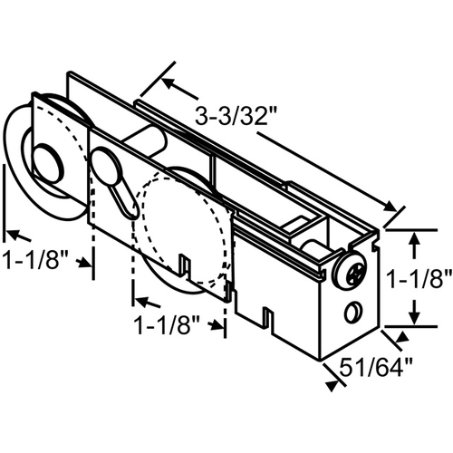 Patio Door Roller Tandem 1-1/8 Steel Wheels