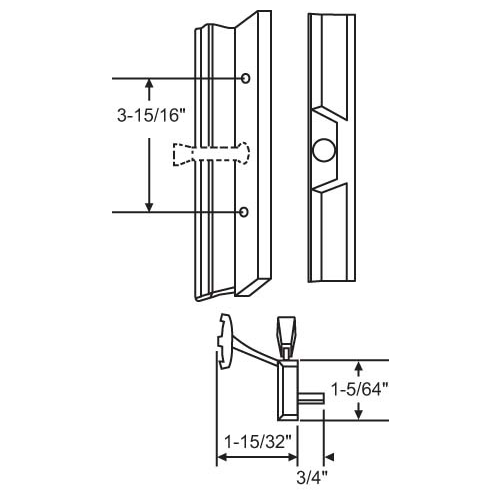 Patio Door Handle Assy. white Keyed