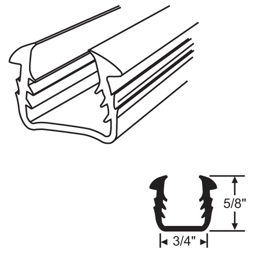 Black Vinyl Glazing Channel for 5/8in Glass wdV-131-Bk