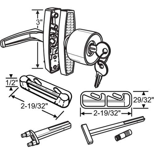 Knob Keyed Latch Set aluminum Spring Loaded Strike fits Door 7/8 To 1-3/8in Thick