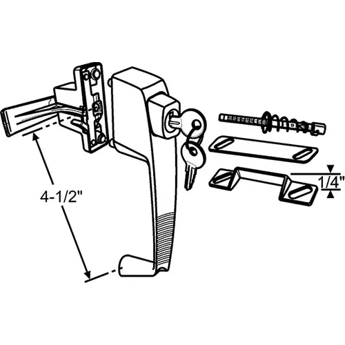 Push Button Keyed Latch Set handle 4-1/2in Latch 1-3/4in black Heavy Duty No Lock Out fits Doors 1 To 1-1/4in Thick