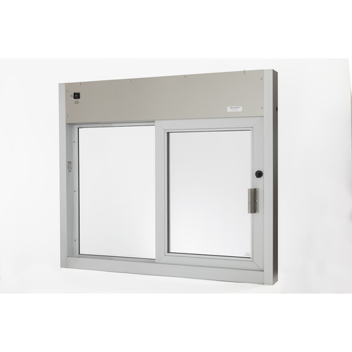 Quikserv IF-9624-CR Fully Automatic Single Sliding Transaction Windows with Insulated Glass 48" W x 41" H Right Hand Slide Clear Anodized