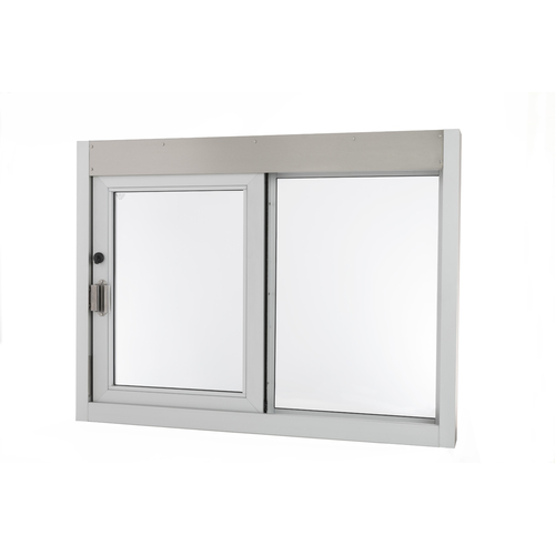 Quikserv SC-9046-CL Self-Closing Side Sliding Transaction Window With Standard Frame 36" W x 36" H Left Hand Slide Clear Anodized