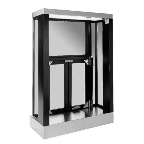 Quikserv PW-9526-BX Panoramic Three Sided View Manual Bi Fold Transaction Window 20" W x 24 1/4" H Service Opening Dark Bronze Anodized Finish