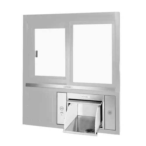 Quikserv BRDW1-9169-CL Manual Slider Transaction Window & Drawer Combination 48" W x 55" H Left Hand Slide Clear Anodized