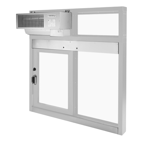 Side Sliding Transaction Window with Optional Air Curtain 47-1/2" W x 59-1/2" H Left Hand Slide Clear Anodized