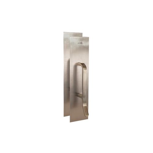 Push Pull Plate Combo with 4" x 16" Plate and 6" Center to Center Ultimate Restroom Pull and Rounded Bevel Edges Satin Stainless Steel Finish