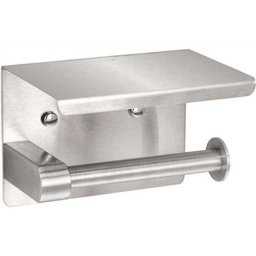 ALPINE 487-1-B Single Post Toilet Paper Holder with Shelf Storage Rack in Brushed Stainless Steel