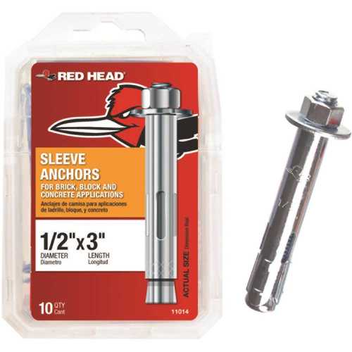 Red Head 11014 1/2 in. x 3 in. Zinc-Plated Steel Hex-Head Sleeve Anchors - pack of 10