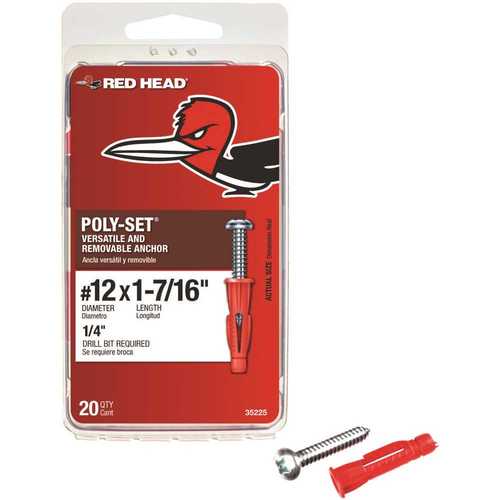 Red Head 35225 #12 x 1-1/2 in. x 1-7/16 in. Plastic Poly-Set Anchors with Screws - pack of 6