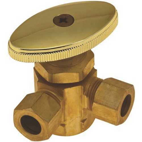 5/8 in. Comp x 3/8 in. OD x 1/4 in. OD Lead Free 3-Way Dual Angle Stop Valve, Rough Brass