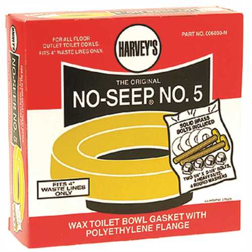 Harveys No Seep Number 5 Toilet Bowl Wax Ring Gasket with Plastic Flange Sleeve and Toilet Bowl Bolts