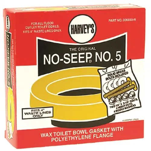 Harveys No Seep Number 5 Toilet Bowl Wax Ring Gasket with Plastic Flange Sleeve and Toilet Bowl Bolts