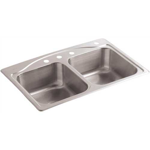 Cadence Drop-In Stainless Steel 33 in. 4-Hole Double Bowl Kitchen Sink